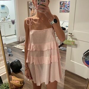 Edikted light pink linen ruffle mini dress